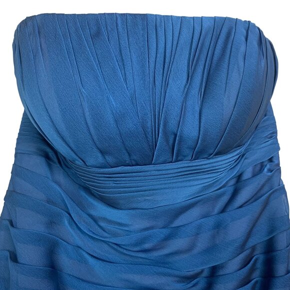 Bill Levkoff Ruched Pleated Strapless Cocktail Dress Ruffle Blue 10 Prom Hoco - Picture 4 of 8